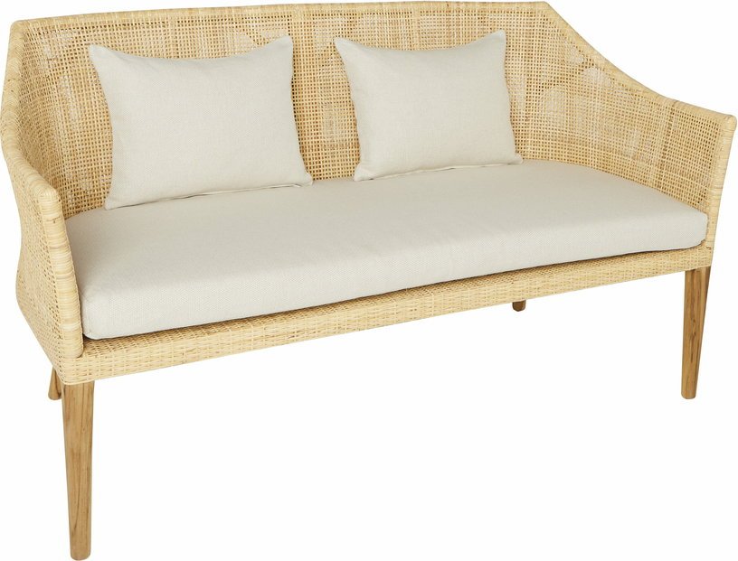 Canapé 2 places en rotin naturel piétement teck coussin lin Saïgon - KOK - The Cool Republic