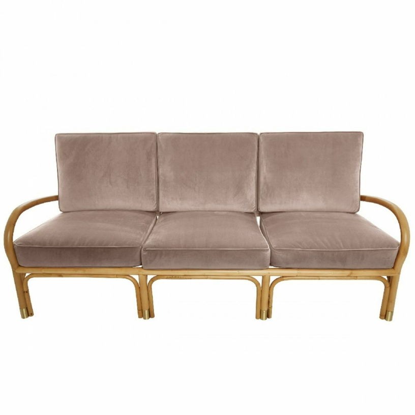 Canapé 3 places en rotin coussins velours beige rosé Riviera - KOK - The Cool Republic