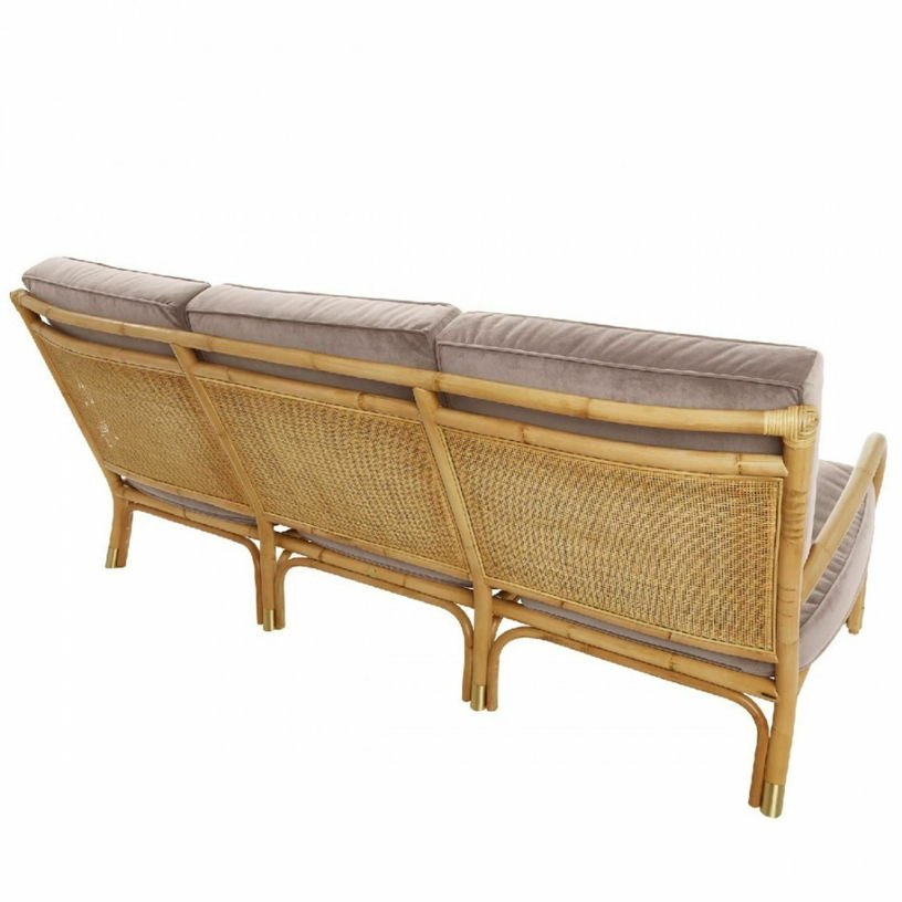 Canapé 3 places en rotin coussins velours beige rosé Riviera - KOK - The Cool Republic