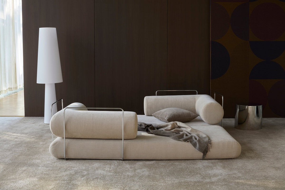 Canapé convertible avec deux coussins d'angles en polyester recyclé beige 200x90x65cm Circlus - Inovation Living - The Cool Republic