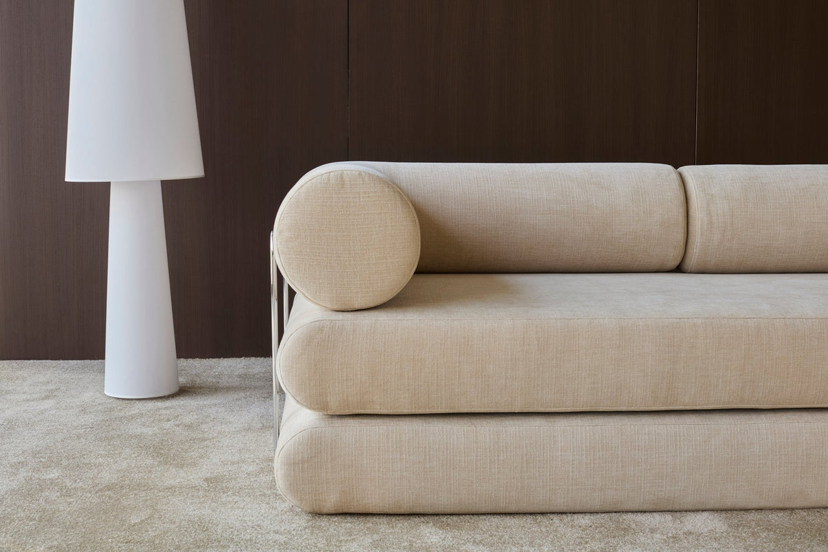 Canapé convertible avec deux coussins d'angles en polyester recyclé beige 200x90x65cm Circlus - Inovation Living - The Cool Republic