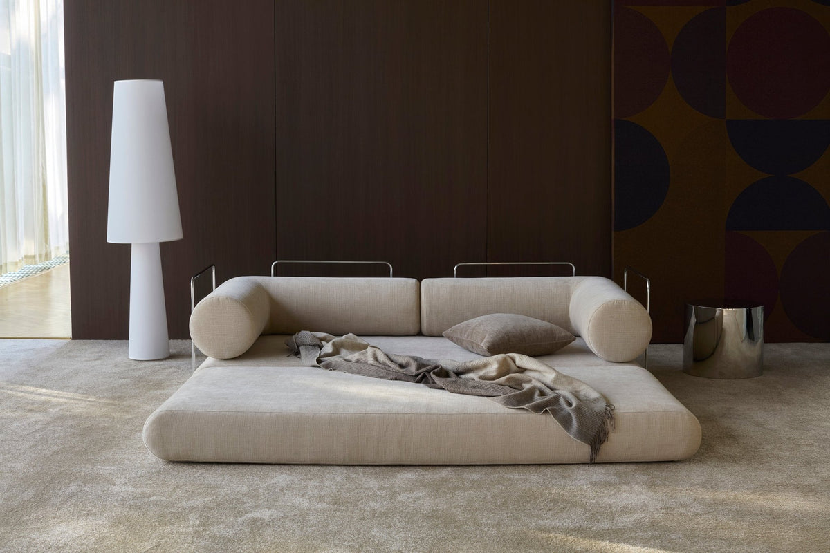 Canapé convertible avec deux coussins d'angles en polyester recyclé kaki 200x90x65cm Circlus - Inovation Living - The Cool Republic