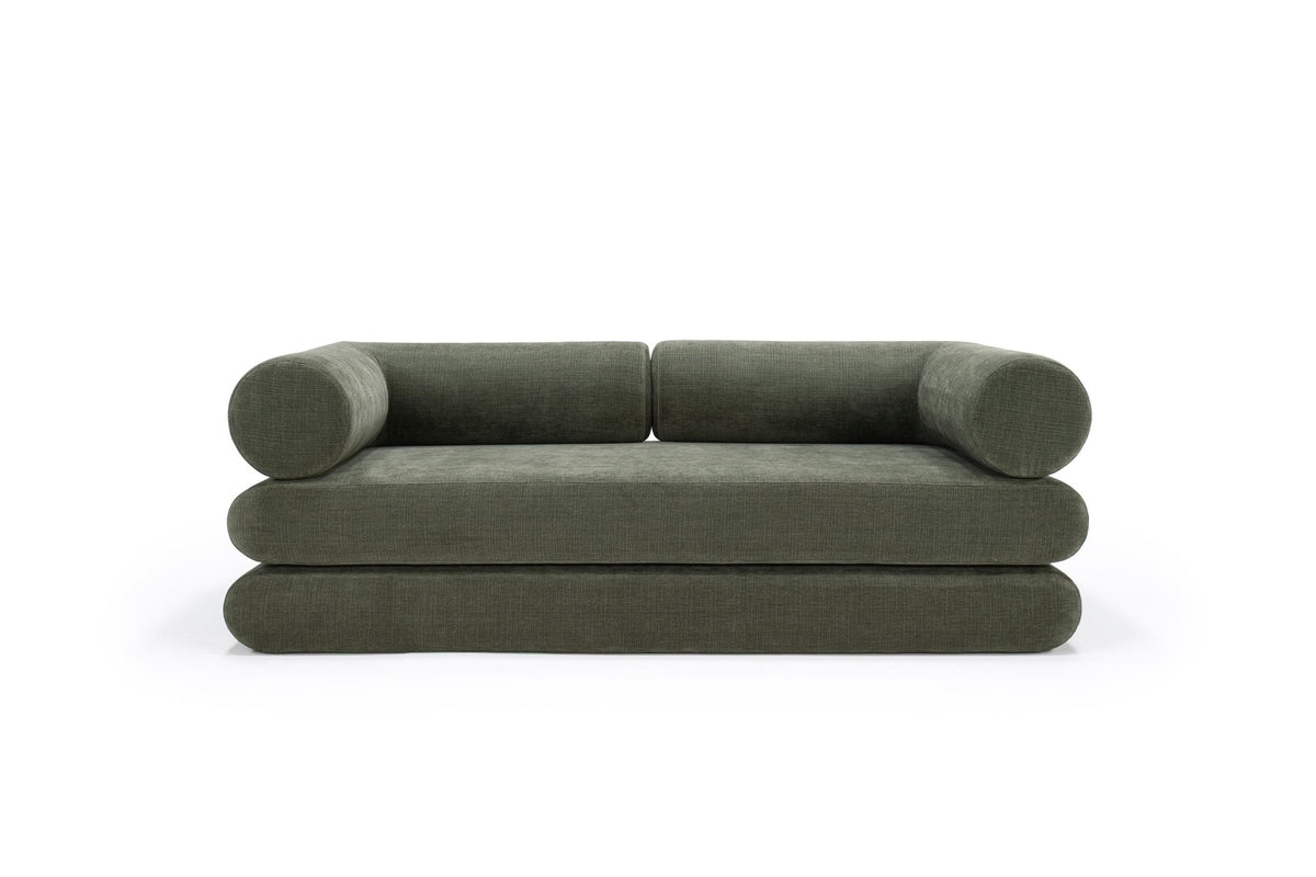 Canapé convertible avec deux coussins d'angles en polyester recyclé kaki 200x90x65cm Circlus - Inovation Living - The Cool Republic