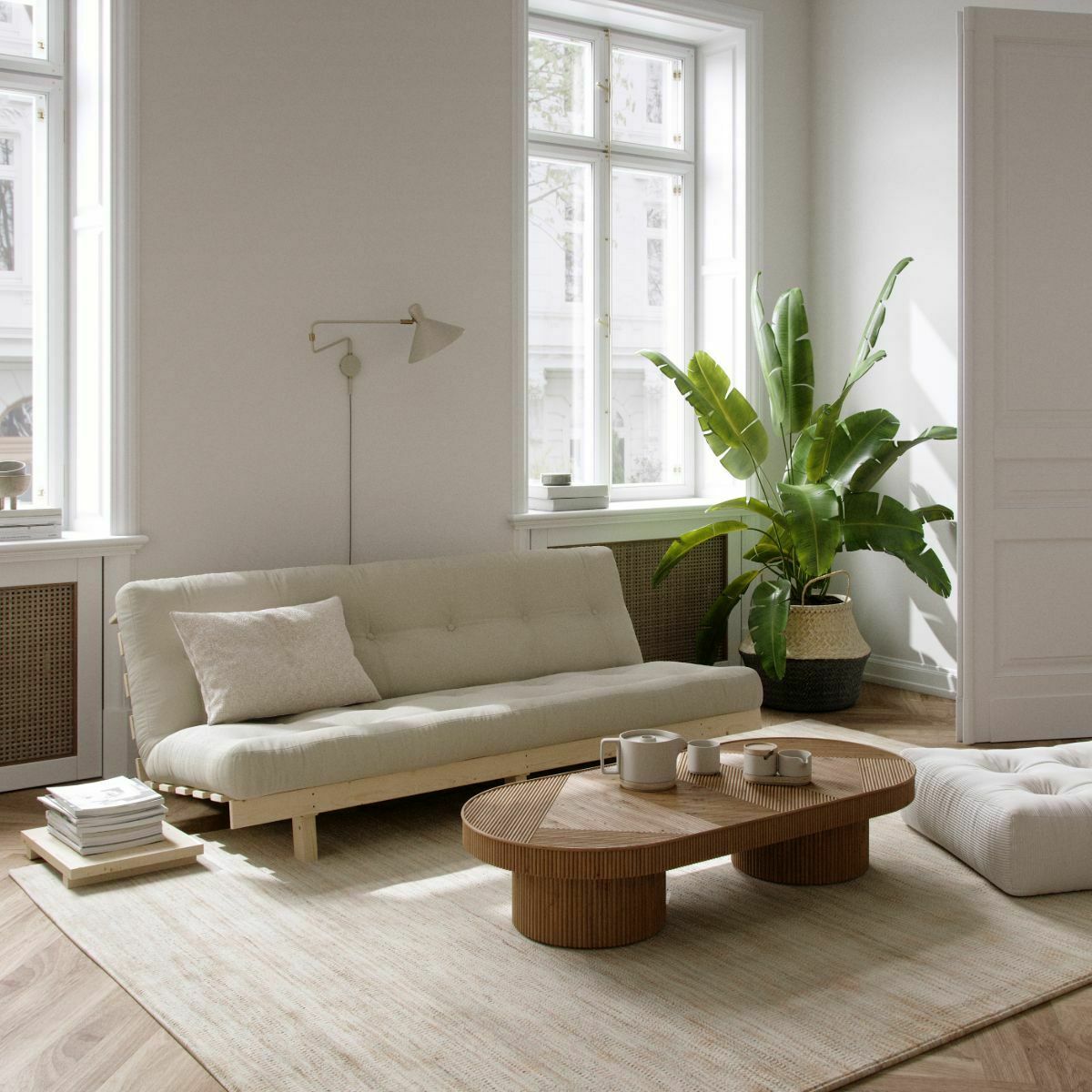 Canapé convertible en bois de pin et matelas lin 100x190cm Lean - Karup Design - The Cool Republic
