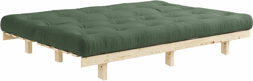 Canapé convertible en bois de pin et matelas vert olive 100x190cm Lean - Karup Design - The Cool Republic