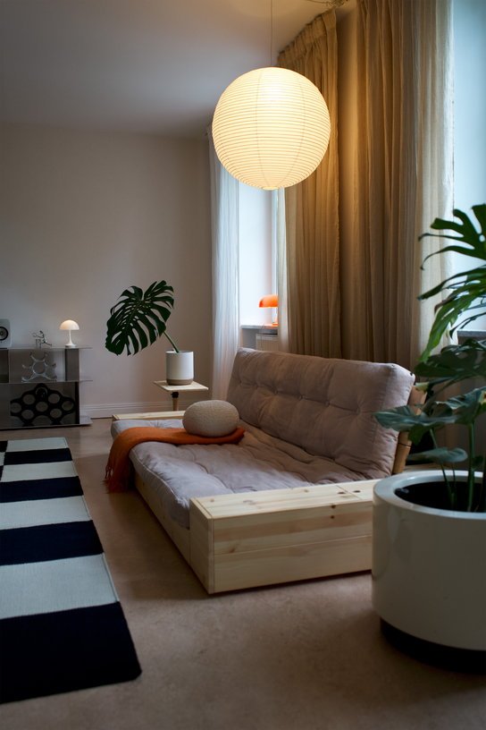 Canapé convertible en pin 244x166cm avec son futon sand et ses deux rangements Base - Karup Design - The Cool Republic
