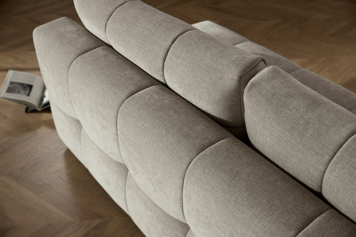 Canapé convertible en polyester beige et pied en chêne foncé 202x65cm Eilis - Innovation Living - The Cool Republic
