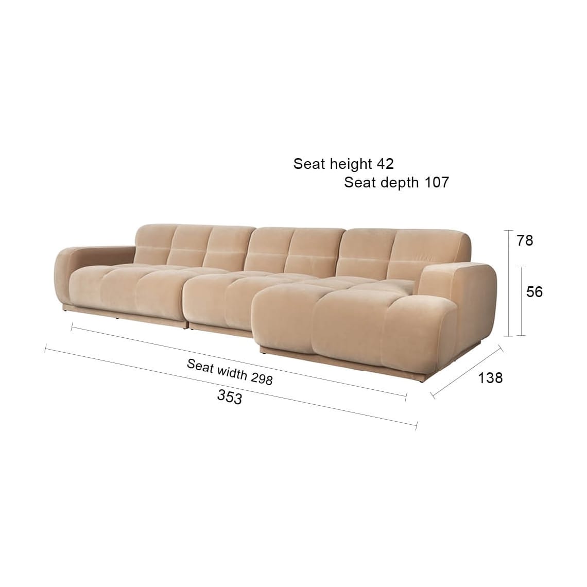 Canapé d'angle droit 6 places en velours beige 353x78cm Hazel - Zuiver — vue 12