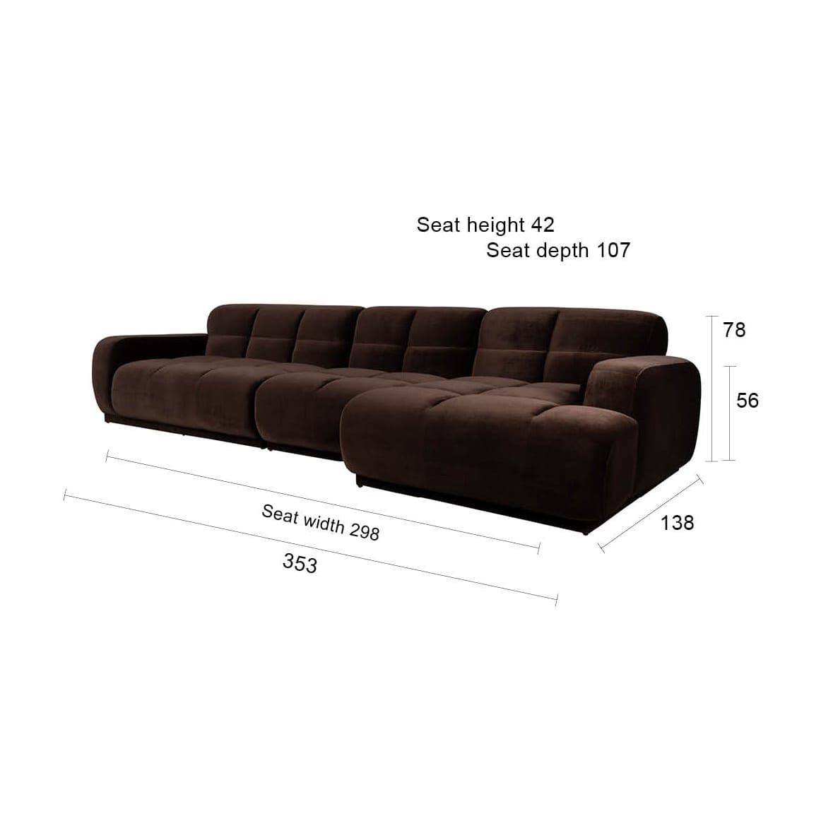 Canapé d'angle droit 6 places en velours marron 353x78cm Hazel - Zuiver — vue 12
