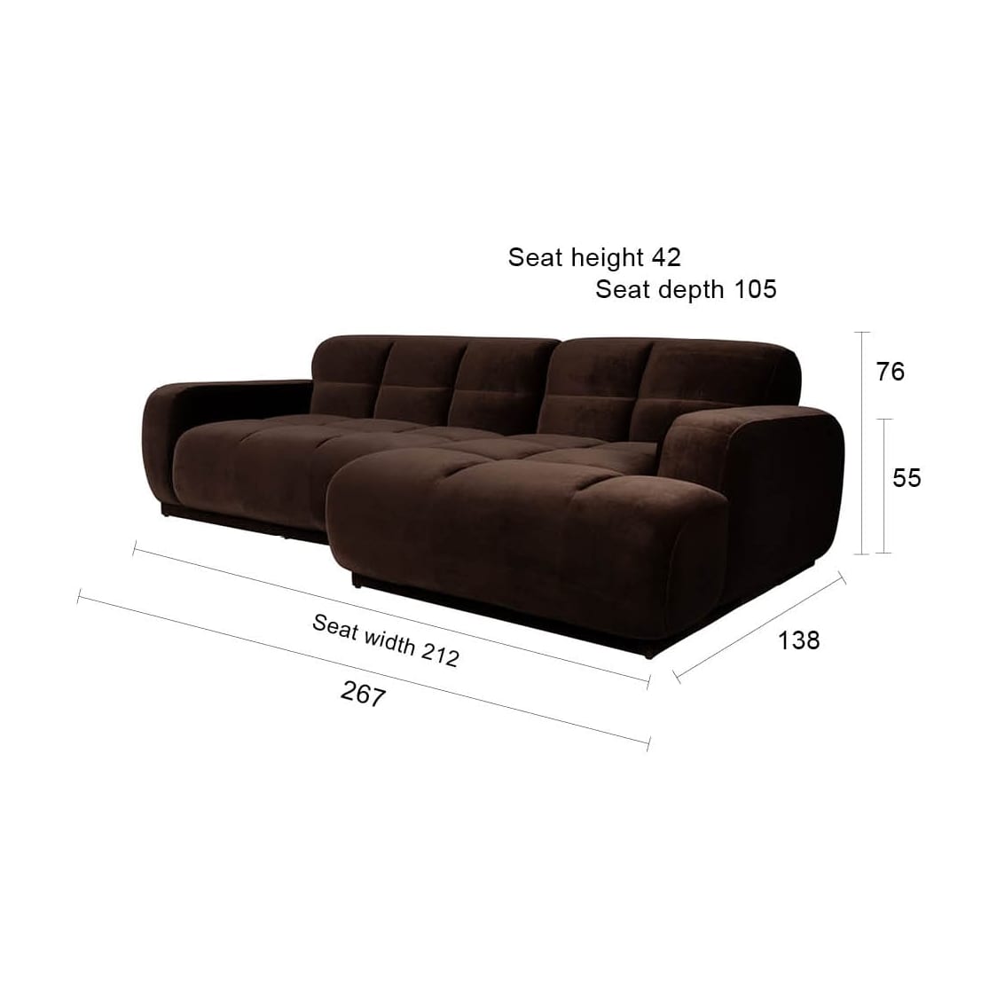 Canapé d'angle droit en velours marron 267x267x76cm Hazel - Zuiver — vue 12