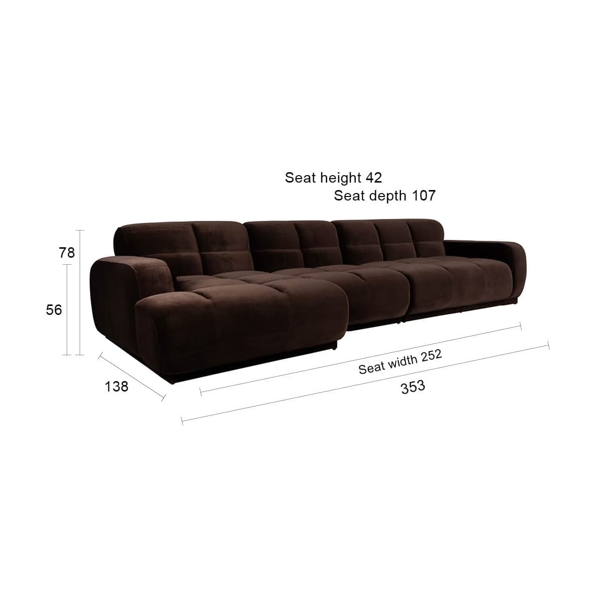 Canapé d'angle gauche 6 places en velours marron 353x78cm Hazel - Zuiver — vue 12