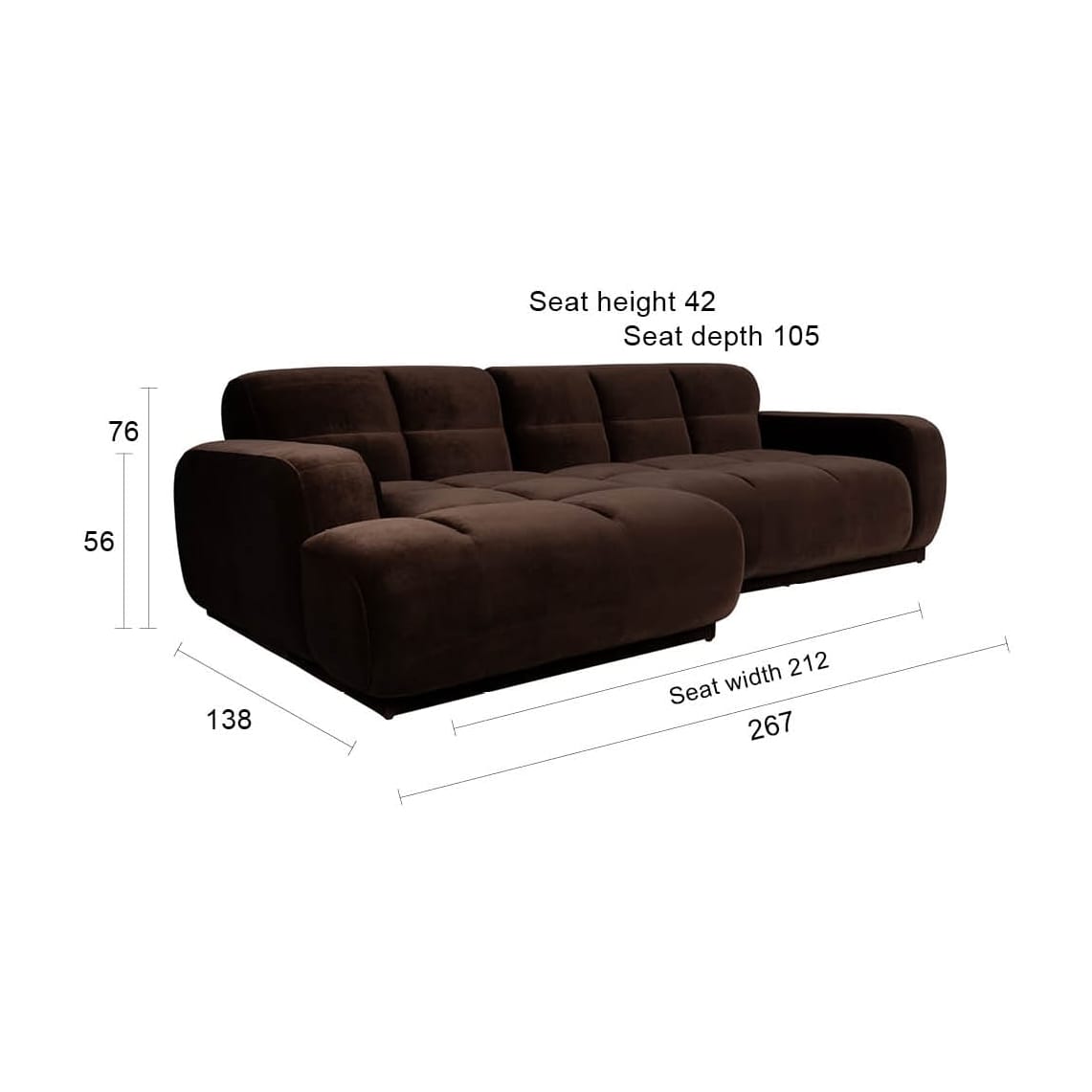 Canapé d'angle gauche en velours marron 267x267x76cm Hazel - Zuiver — vue 13