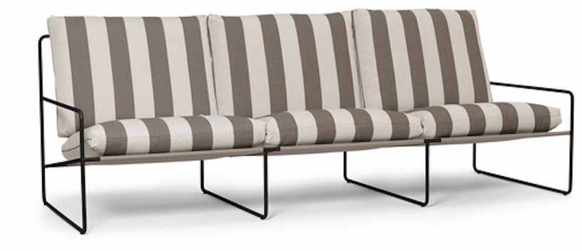 Canapé d'extérieur 3 places en vinyl rayé et acier noir 78 x 93 cm Desert Stripe - Ferm Living - The Cool Republic