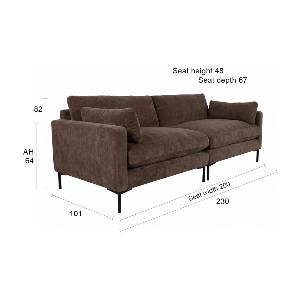 Canapé droit 3 places en tissu marron foncé 101x230x82cm Summer - Zuiver — vue 9