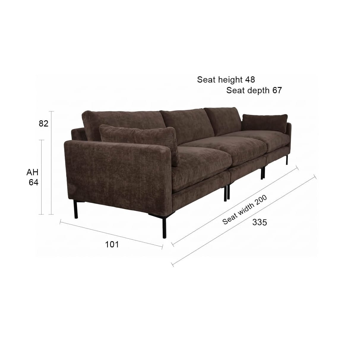 Canapé droit 4,5 places en tissu marron foncé 335x82cm Summer - Zuiver — vue 9