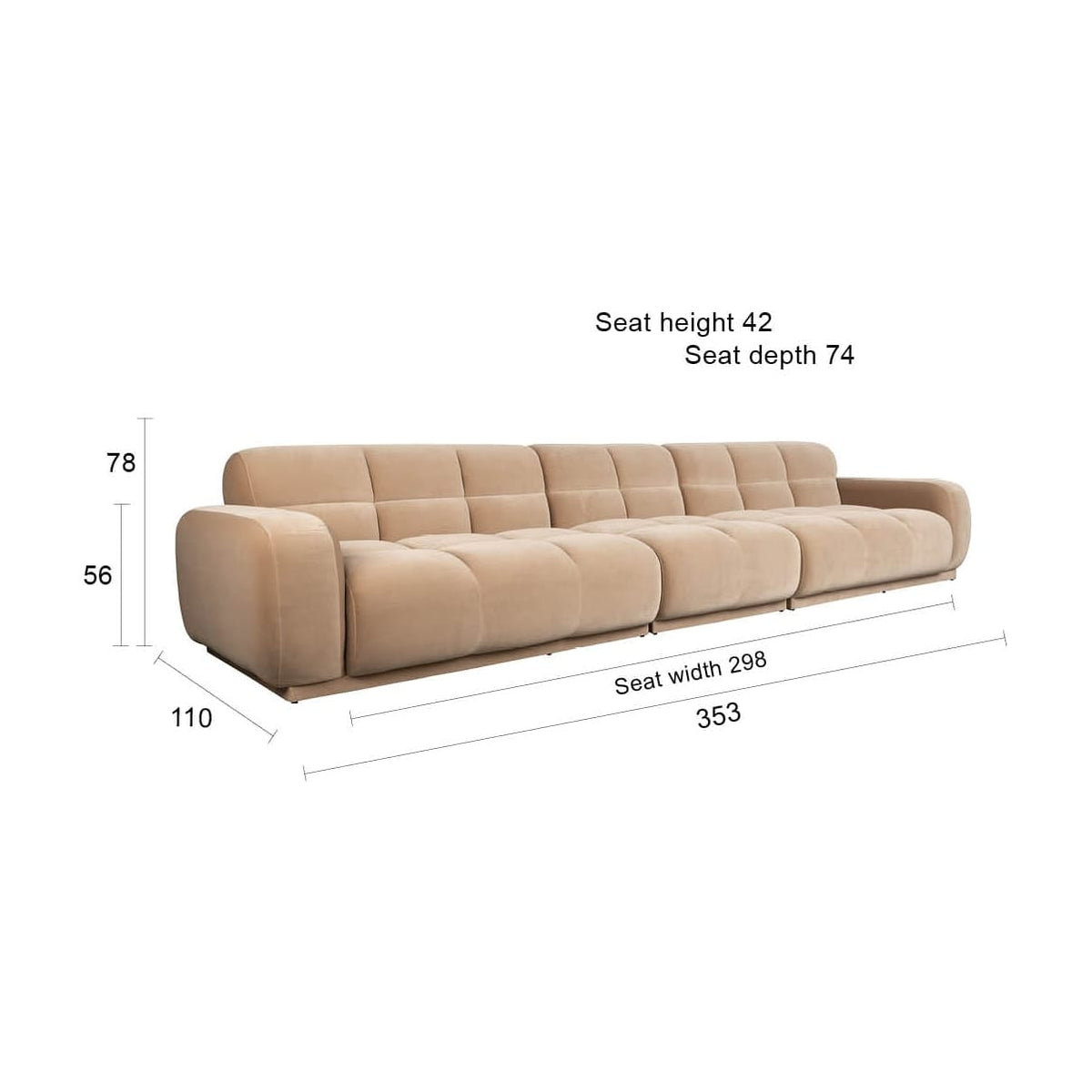Canapé droit 6 places en velours beige 353x78cm Hazel - Zuiver — vue 8