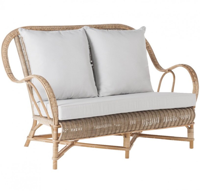 Canapé en rotin patiné vieilli avec coussin Nantucket - KOK - The Cool Republic