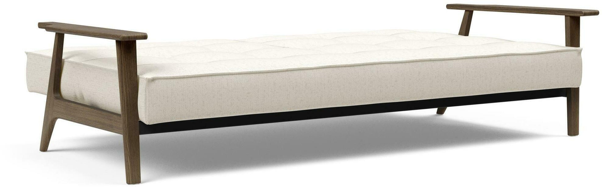 Canapé-lit 2 places bouclé blanc cassé et accoudoirs en chêne fumé Splitback - Innovation Living