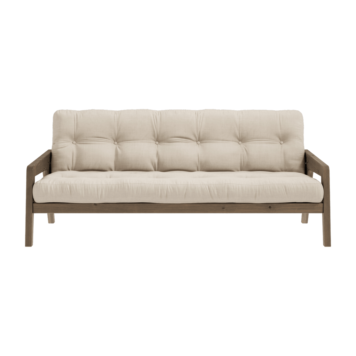 Canapé-lit en bois de pin laqué marron foncé et tissu beige 204 x 130 cm Grab - Karup Design - The Cool Republic