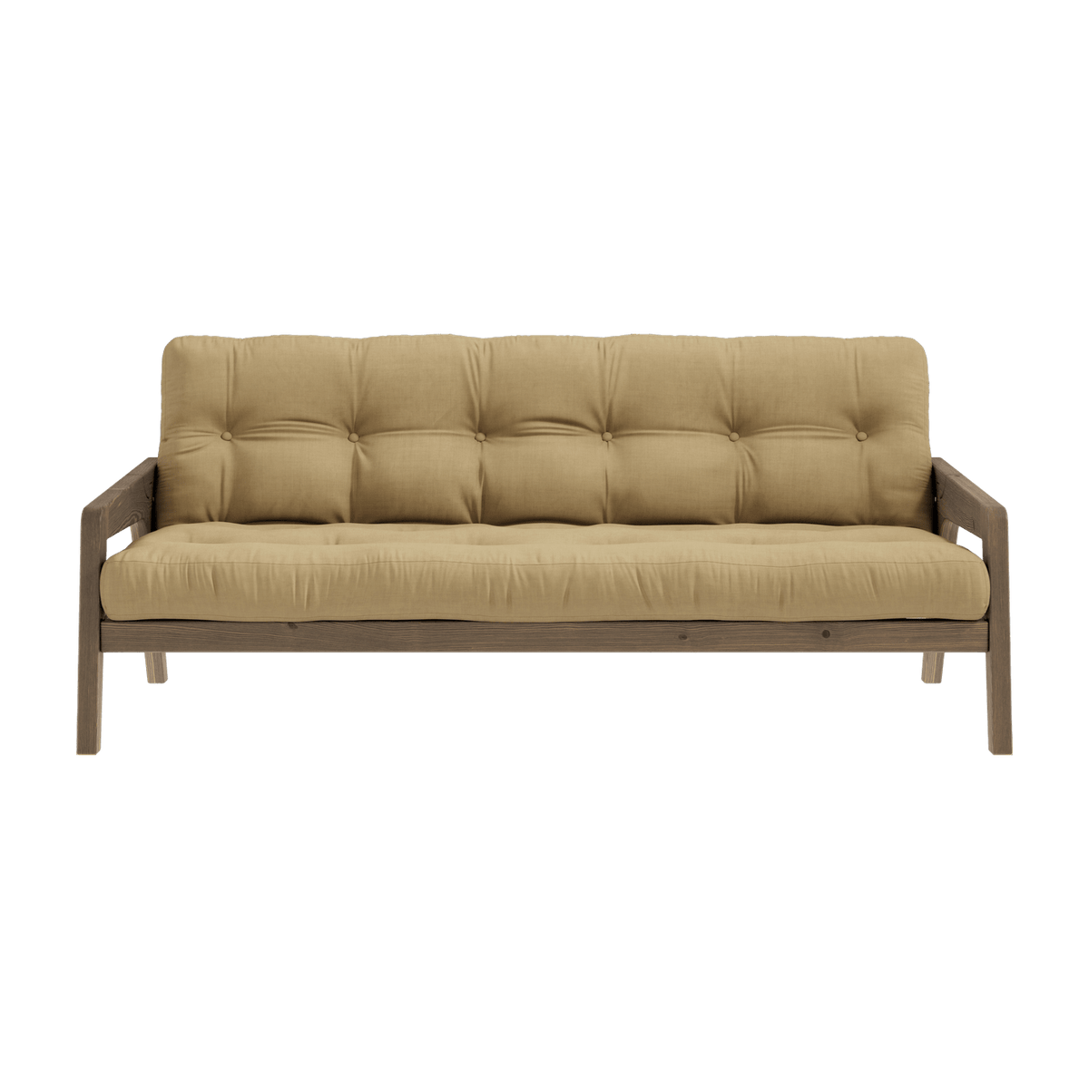 Canapé-lit en bois de pin laqué marron foncé et tissu beige avoine 204 x 130 cm Grab - Karup Design - The Cool Republic