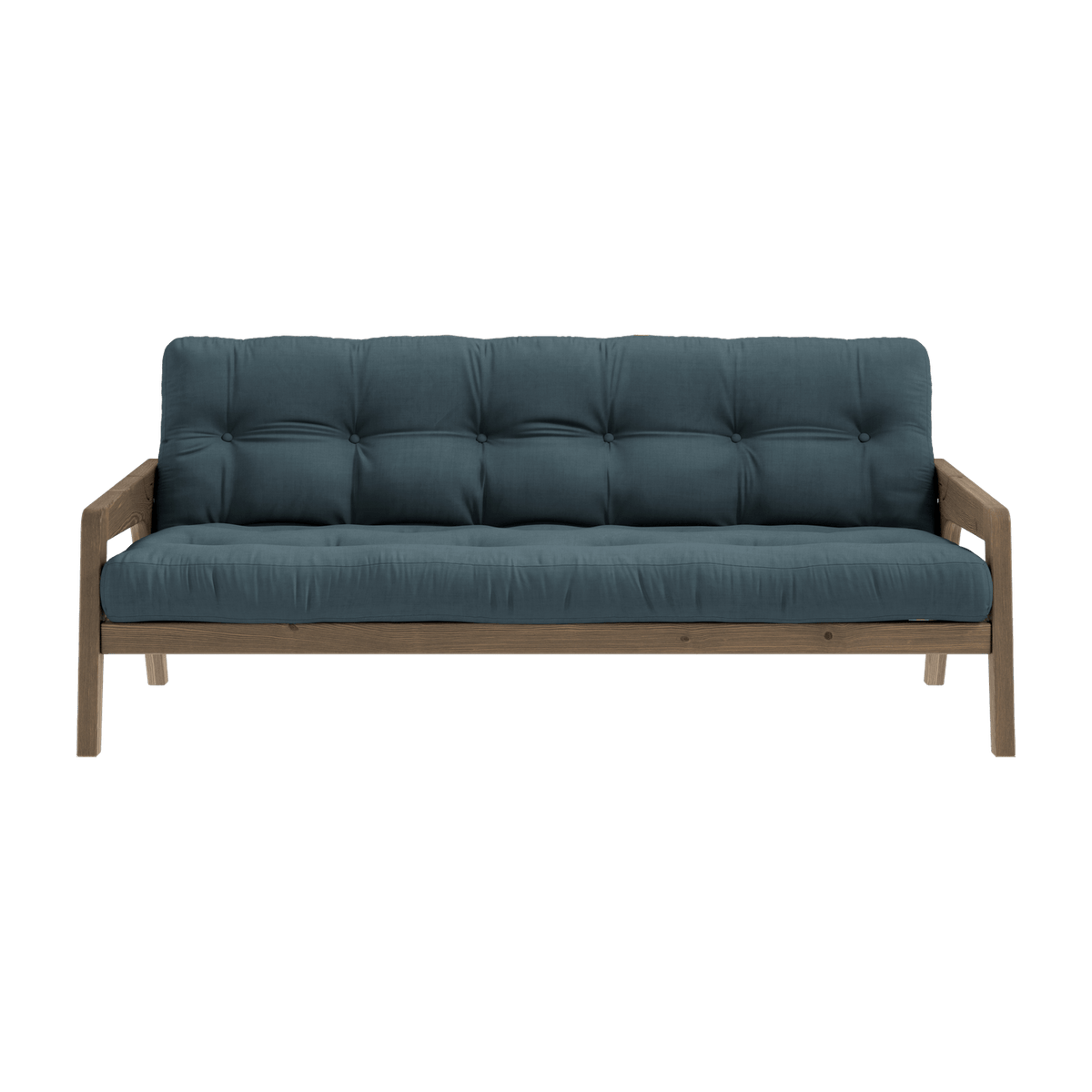 Canapé-lit en bois de pin laqué marron foncé et tissu bleu pétrole 204 x 130 cm Grab - Karup Design - The Cool Republic