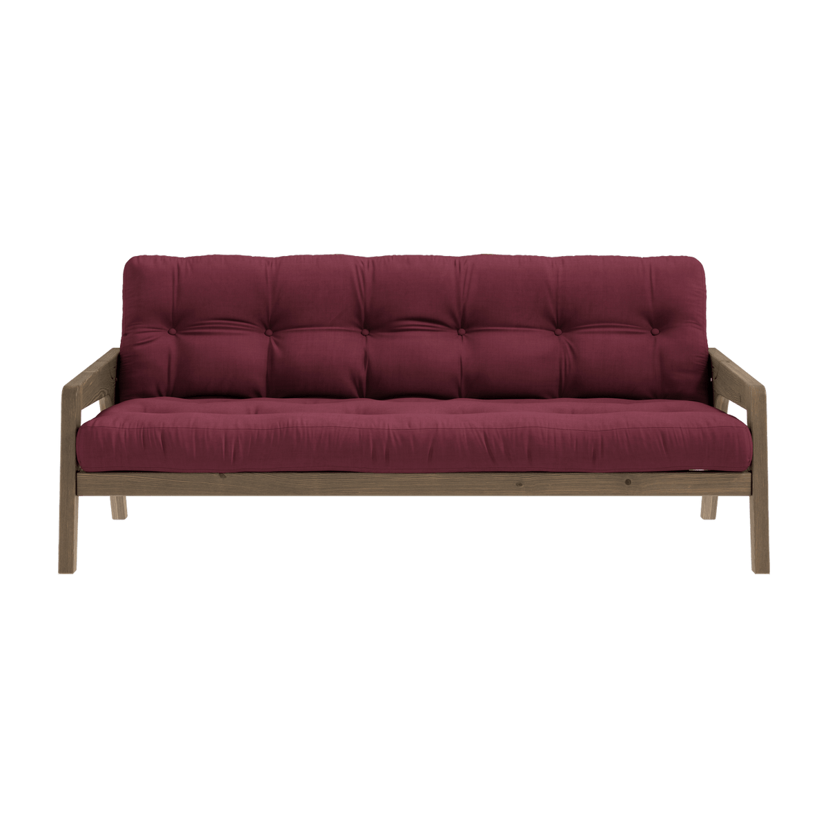 Canapé-lit en bois de pin laqué marron foncé et tissu bordeaux 204 x 130 cm Grab - Karup Design - The Cool Republic