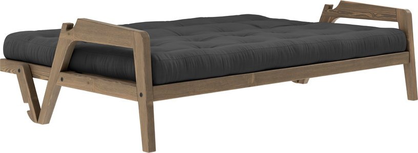 Canapé - lit en bois de pin laqué marron foncé et tissu gris foncé 204 x 130 cm Grab - Karup Design - The Cool Republic