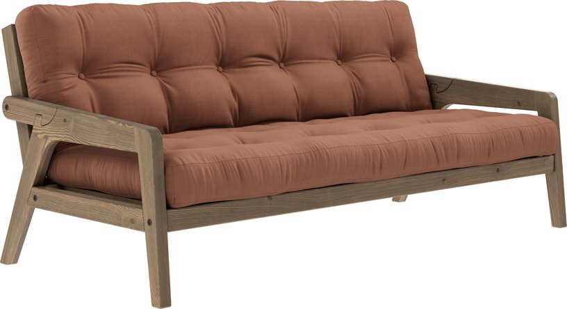 Canapé - lit en bois de pin laqué marron foncé et tissu terracotta 204 x 130 cm Grab - Karup Design - The Cool Republic
