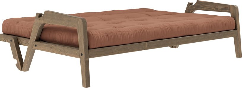 Canapé - lit en bois de pin laqué marron foncé et tissu terracotta 204 x 130 cm Grab - Karup Design - The Cool Republic