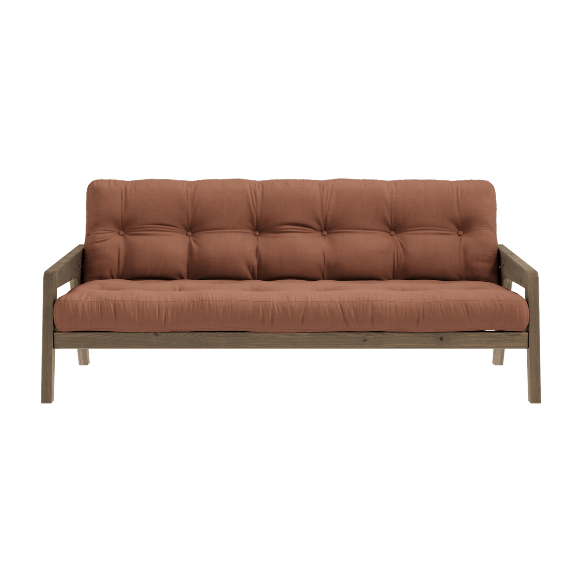 Canapé-lit en bois de pin laqué marron foncé et tissu terracotta 204 x 130 cm Grab - Karup Design - The Cool Republic