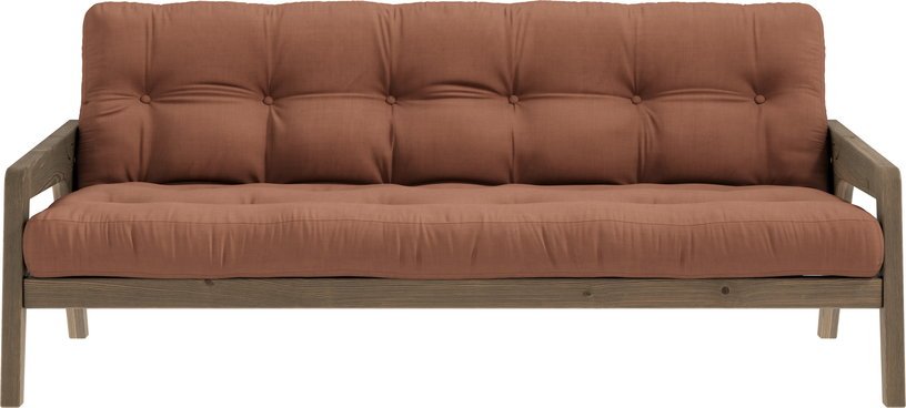 Canapé - lit en bois de pin laqué marron foncé et tissu terracotta 204 x 130 cm Grab - Karup Design - The Cool Republic
