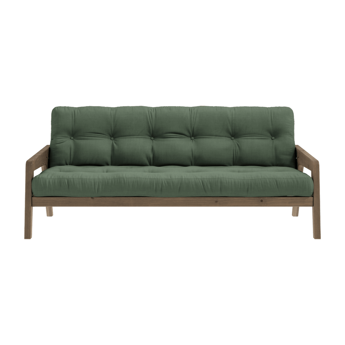 Canapé-lit en bois de pin laqué marron foncé et tissu vert olive 204 x 130 cm Grab - Karup Design - The Cool Republic