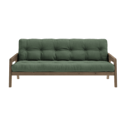 Canapé-lit en bois de pin laqué marron foncé et tissu vert olive 204 x 130 cm Grab - Karup Design - The Cool Republic