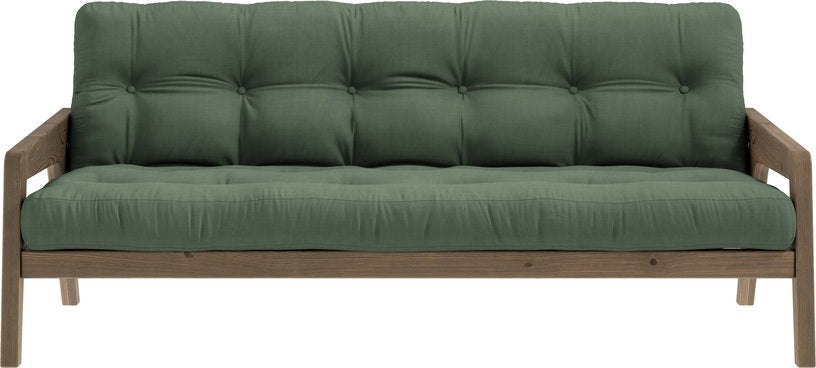 Canapé - lit en bois de pin laqué marron foncé et tissu vert olive 204 x 130 cm Grab - Karup Design - The Cool Republic
