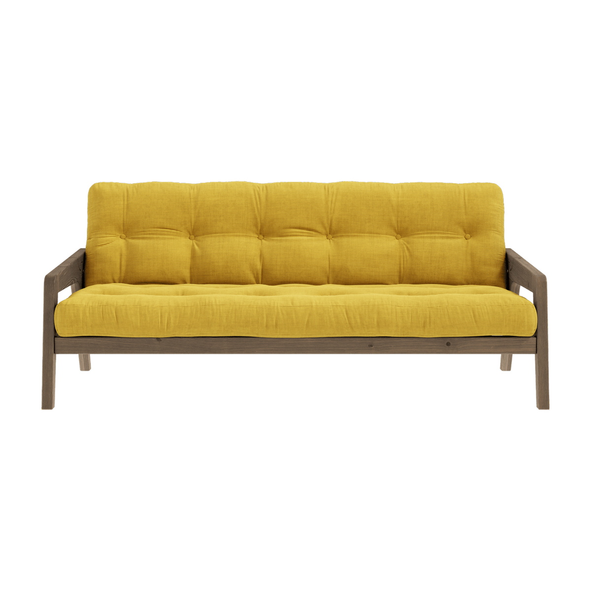 Canapé-lit en bois de pin laqué marron foncé et velours jaune miel 204 x 130 cm Grab - Karup Design - The Cool Republic
