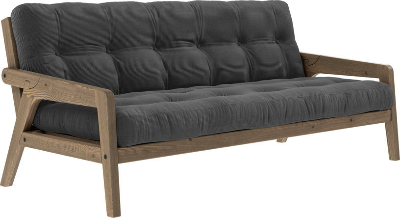 Canapé - lit en bois de pin laqué marron foncé et velours noir charbon 204 x 130 cm Grab - Karup Design - The Cool Republic