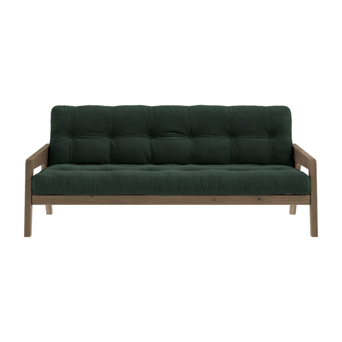 Canapé-lit en bois de pin laqué marron foncé et velours vert algue 204 x 130 cm Grab - Karup Design - The Cool Republic