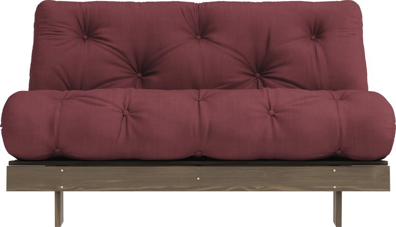 Canapé-lit en pin carob brown et tissu bordeaux 140 x 200 cm Roots - Karup Design - The Cool Republic