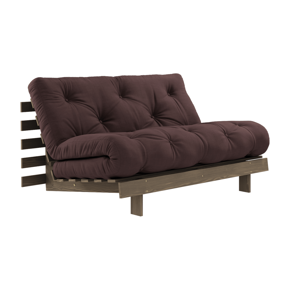 Canapé-lit en pin carob brown et tissu marron 140 x 200 cm Roots - Karup Design - The Cool Republic