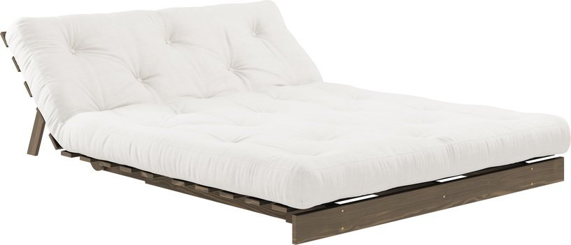 Canapé-lit en pin carob brown et tissu naturel 140 x 200 cm Roots - Karup Design - The Cool Republic