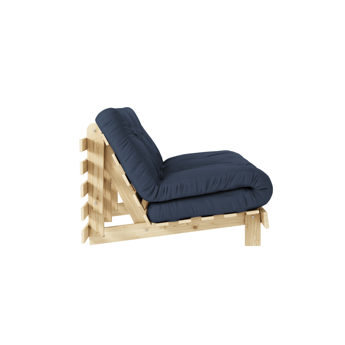 Canapé-lit en pin massif avec matelas bleu marine 140x200cm Raw roots - Karup Design - The Cool Republic