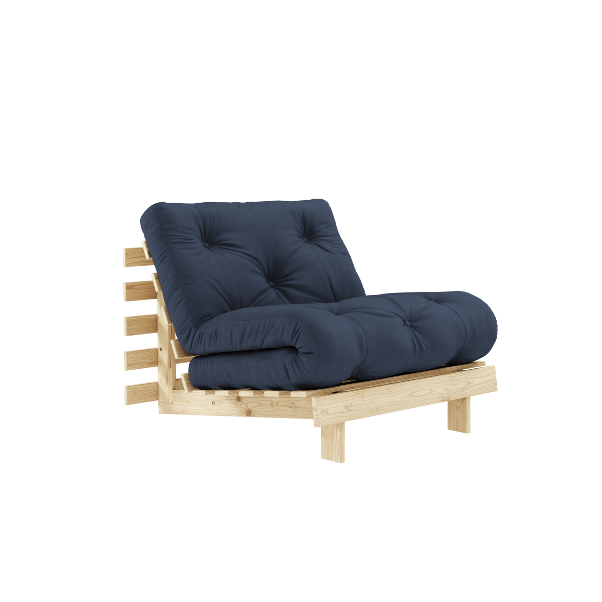 Canapé-lit en pin massif avec matelas bleu marine 90x200cm Raw roots - Karup Design - The Cool Republic