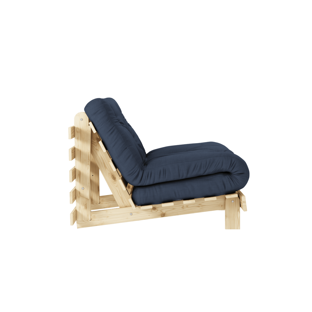 Canapé-lit en pin massif avec matelas bleu marine 90x200cm Raw roots - Karup Design - The Cool Republic