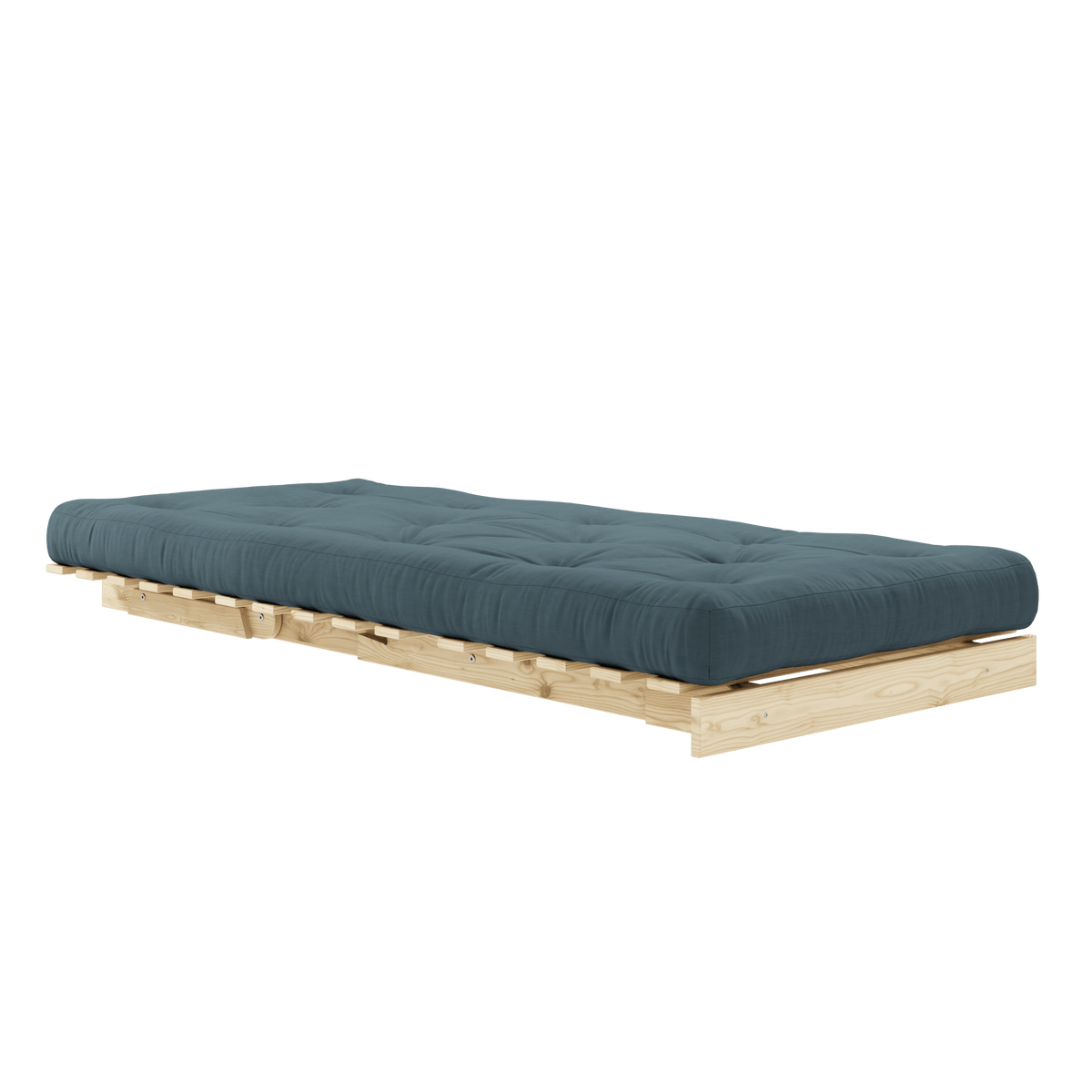 Canapé-lit en pin massif avec matelas bleu pétrole 90x200cm Raw roots - Karup Design - The Cool Republic