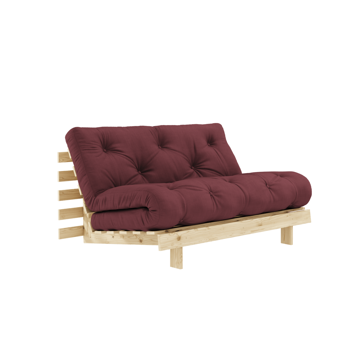 Canapé-lit en pin massif avec matelas bordeaux 140x200cm Raw roots - Karup Design - The Cool Republic