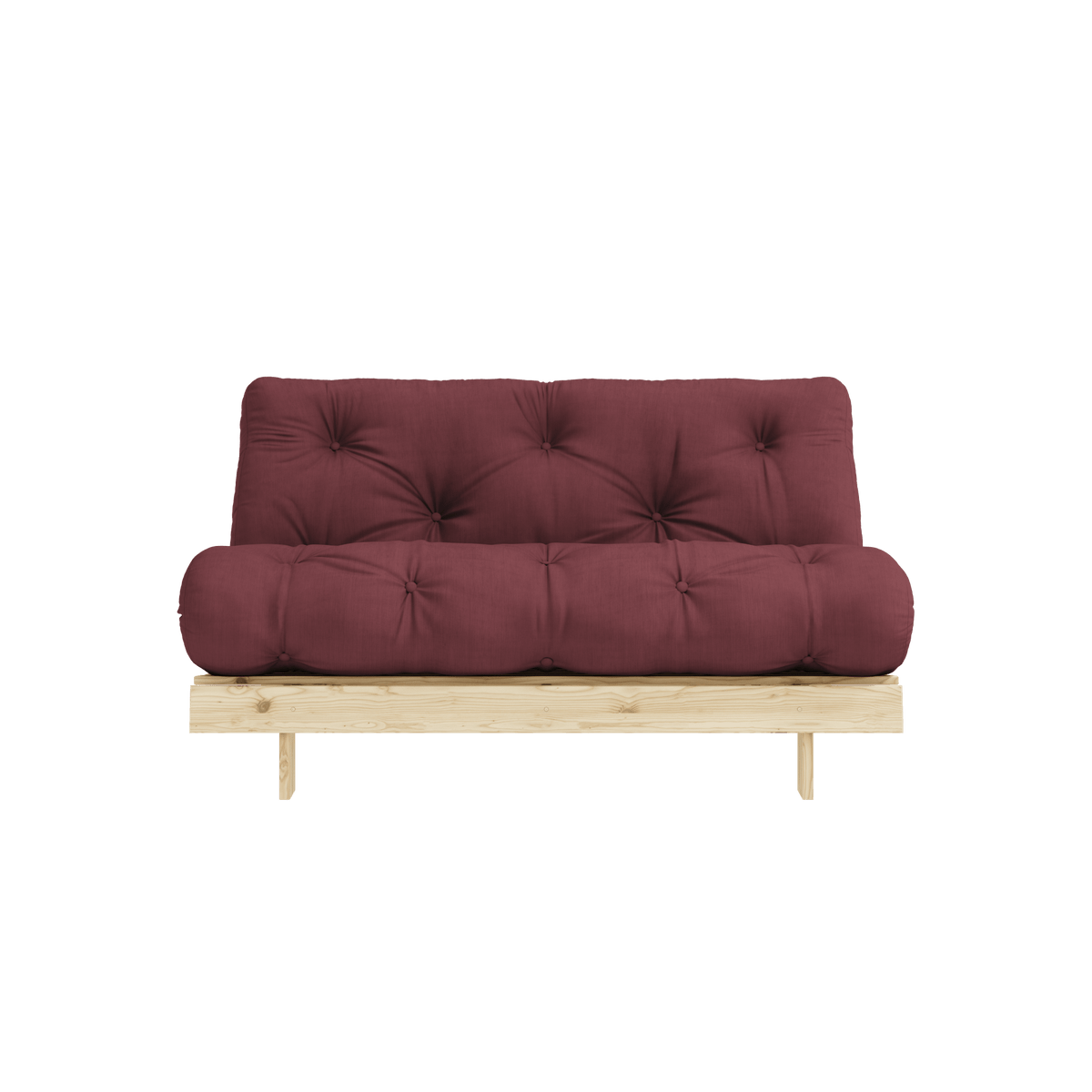 Canapé-lit en pin massif avec matelas bordeaux 140x200cm Raw roots - Karup Design - The Cool Republic