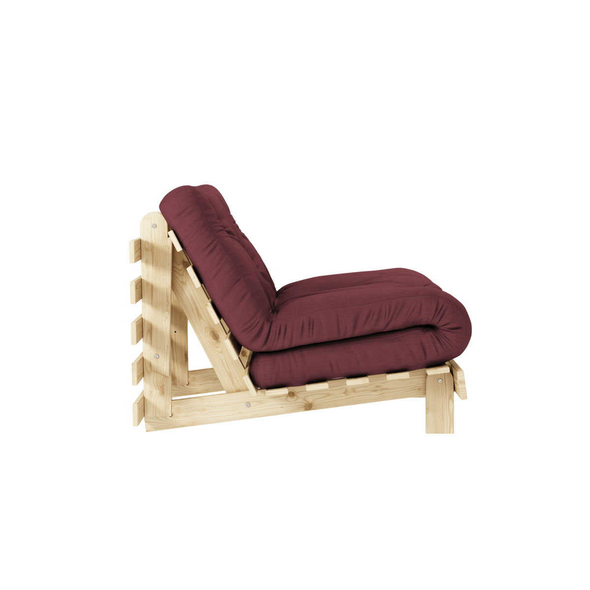 Canapé-lit en pin massif avec matelas bordeaux 90x200cm Raw roots - Karup Design - The Cool Republic