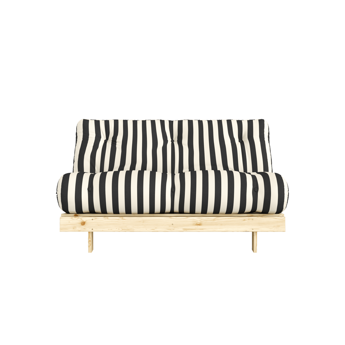 Canapé-lit en pin massif avec matelas rayé blanc et noir 140x200cm Raw roots - Karup Design - The Cool Republic
