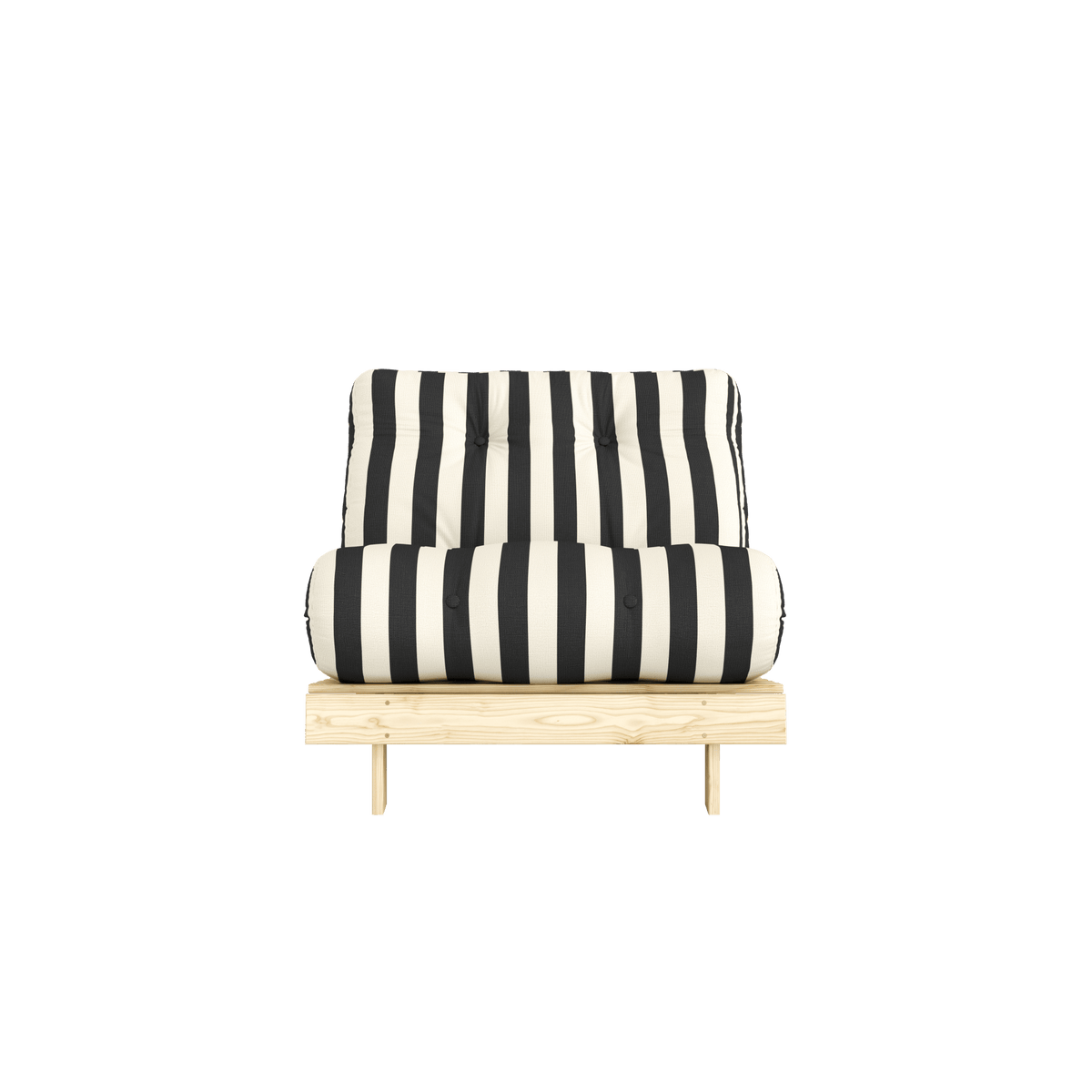 Canapé-lit en pin massif avec matelas rayé blanc et noir 90x200cm Raw roots - Karup Design - The Cool Republic