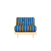 Canapé-lit en pin massif avec matelas rayé bleu et marron 90x200cm Raw roots - Karup Design - The Cool Republic